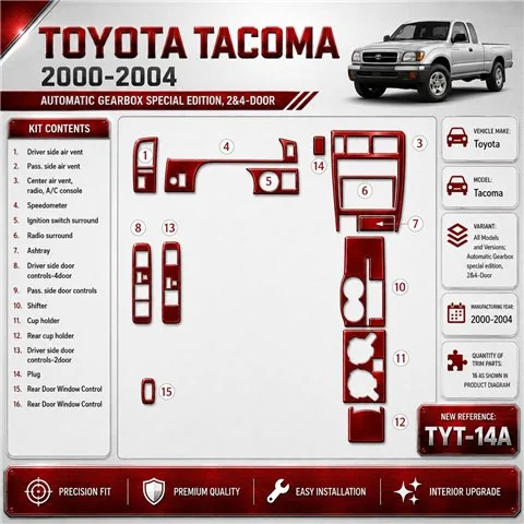 Toyota Tacoma 2000-2004 3D Cockpit Dekor Interieurleisten Set As shown in product diagram-teilig