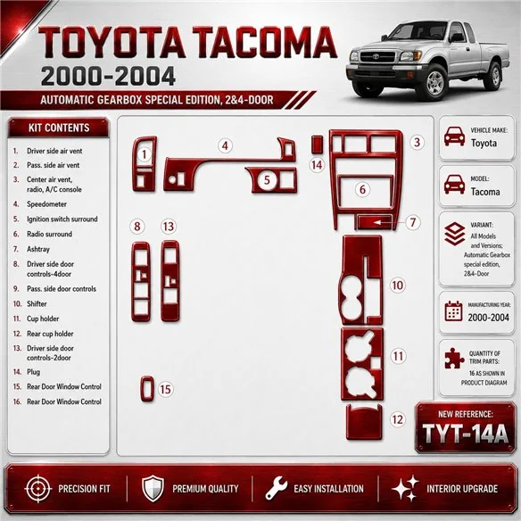 Toyota Tacoma 2000-2004 3D Cockpit Dekor Interieurleisten Set As shown in product diagram-teilig