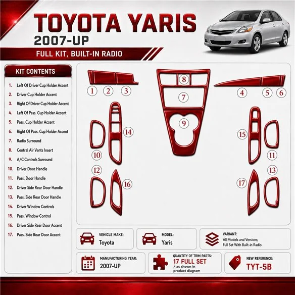 Toyota Yaris 2007-heute 3D Cockpit Dekor Interieurleisten Set Full Set / as shown in product diagram-teilig