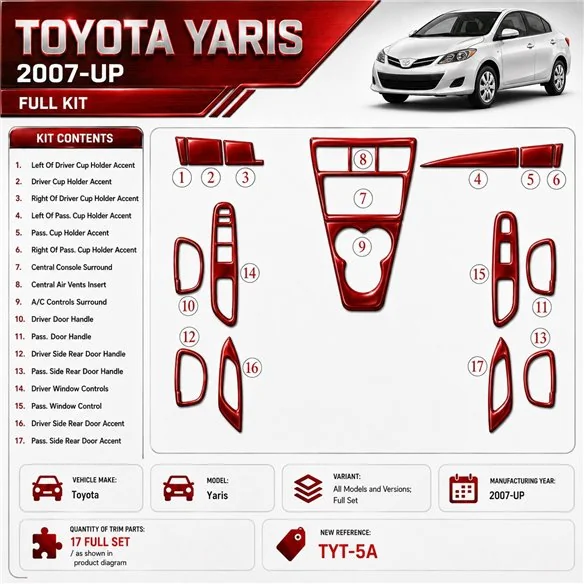 Toyota Yaris 2007-heute 3D Cockpit Dekor Interieurleisten Set Full Set / as shown in product diagram-teilig