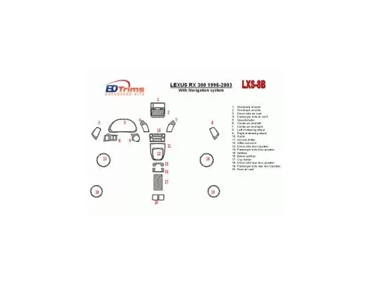 Lexus RX 1998-2003 With NAVI system, OEM Compliance, 20 Parts set BD innenausstattung armaturendekor cockpit dekor - 1- Cockpit 