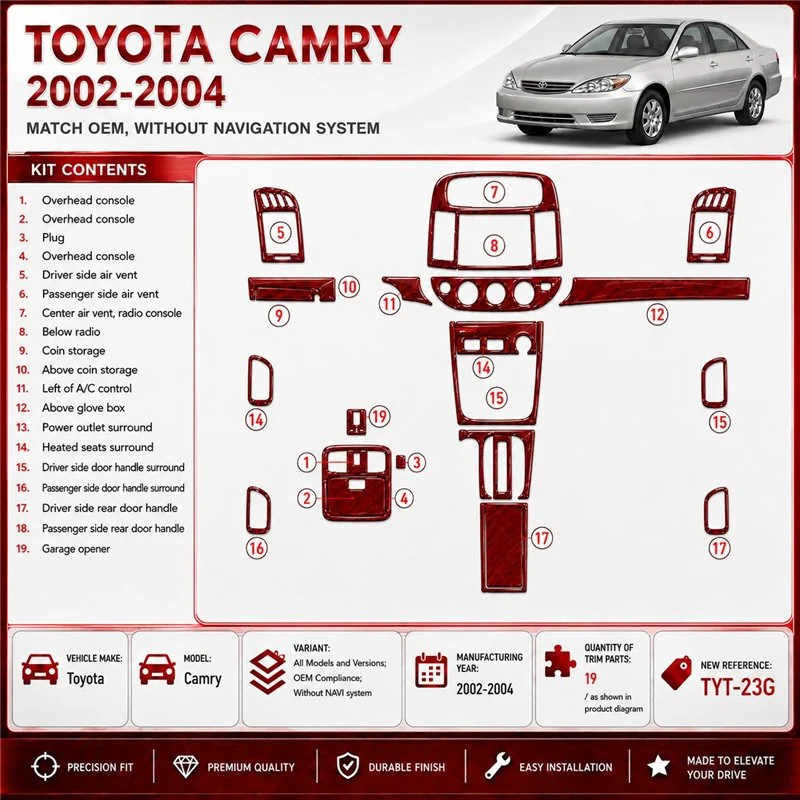Toyota Camry 2002-2004 3D Cockpit Dekor Interieurleisten Set As shown in product diagram-teilig