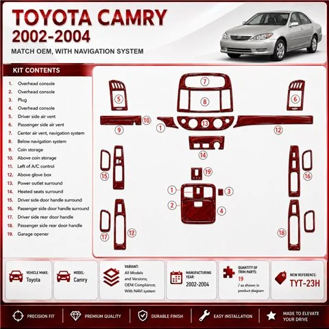 Toyota Camry 2002-2004 3D Cockpit Dekor Interieurleisten Set As shown in product diagram-teilig