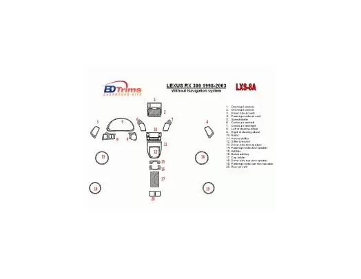 Lexus RX 1998-2003 Without NAVI system, OEM Compliance, 20 Parts set BD innenausstattung armaturendekor cockpit dekor - 1- Cockp Lexus RX 1998-2003 Without NAVI system, OEM Compliance, 20 Parts set BD innenausstattung armaturendekor cockpit dekor - 1- Cockp