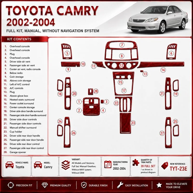 Toyota Camry 2002-2004 3D Cockpit Dekor Interieurleisten Set Full Set / as shown in product diagram-teilig