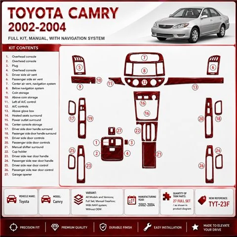 Toyota Camry 2002-2004 3D Cockpit Dekor Interieurleisten Set Full Set / as shown in product diagram-teilig