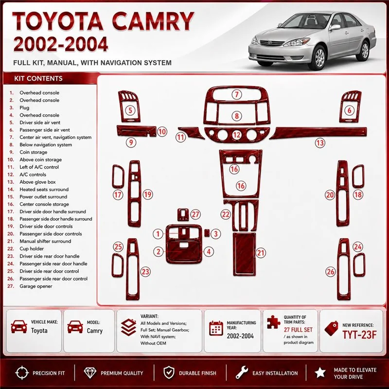 Toyota Camry 2002-2004 3D Cockpit Dekor Interieurleisten Set Full Set / as shown in product diagram-teilig