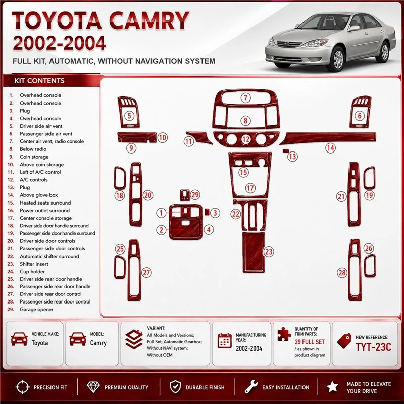 Toyota Camry 2002-2004 3D Cockpit Dekor Interieurleisten Set Full Set / as shown in product diagram-teilig