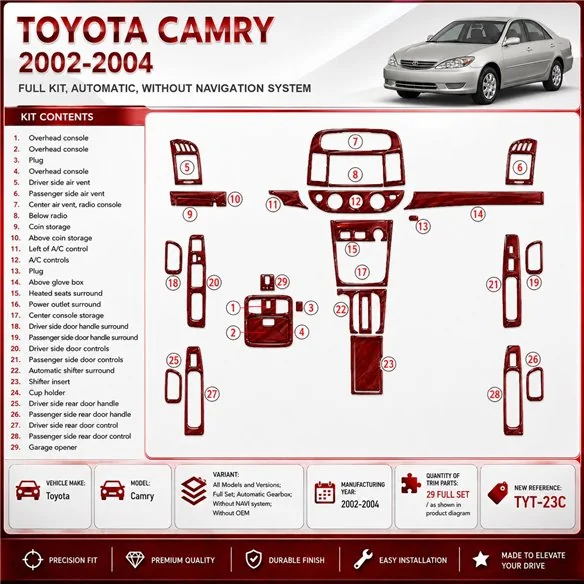 Toyota Camry 2002-2004 3D Cockpit Dekor Interieurleisten Set Full Set / as shown in product diagram-teilig