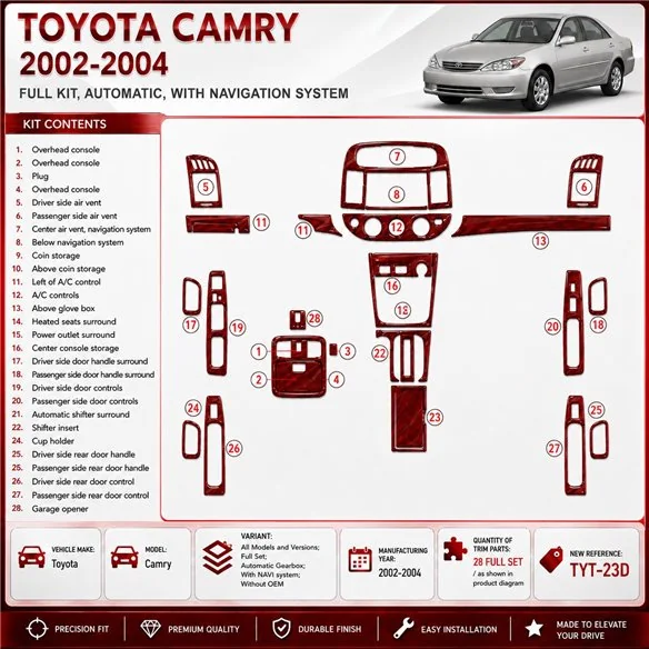 Toyota Camry 2002-2004 3D Cockpit Dekor Interieurleisten Set Full Set / as shown in product diagram-teilig