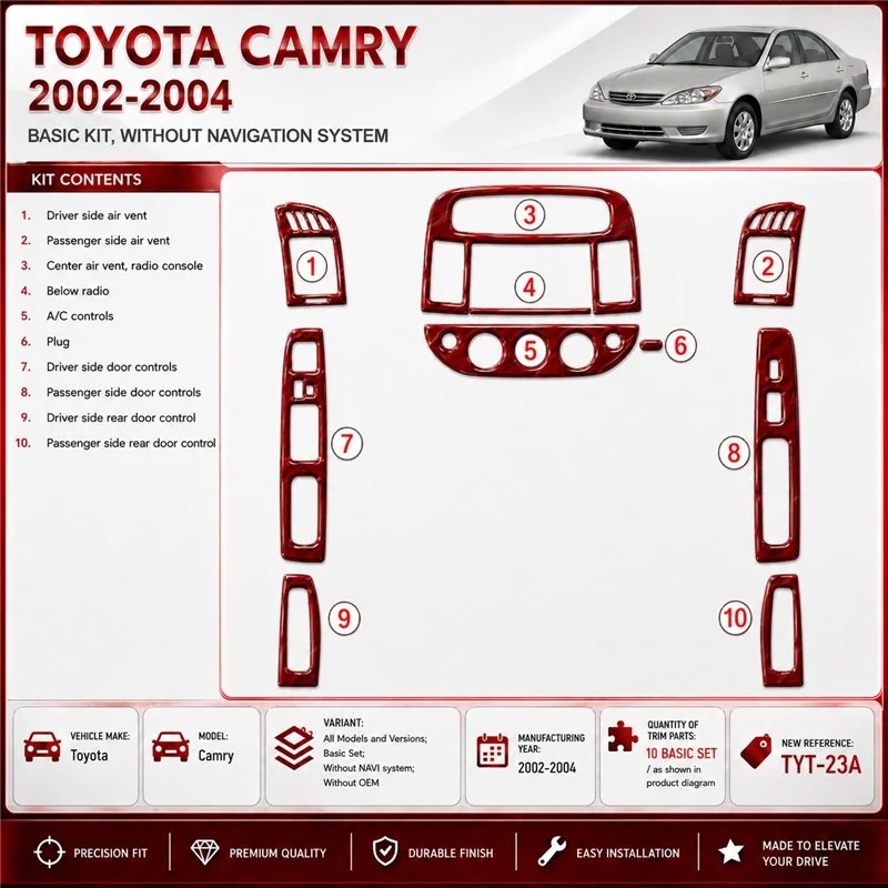 Toyota Camry 2002-2004 3D Cockpit Dekor Interieurleisten Set Basic Set / as shown in product diagram-teilig