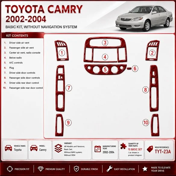 Toyota Camry 2002-2004 3D Cockpit Dekor Interieurleisten Set Basic Set / as shown in product diagram-teilig