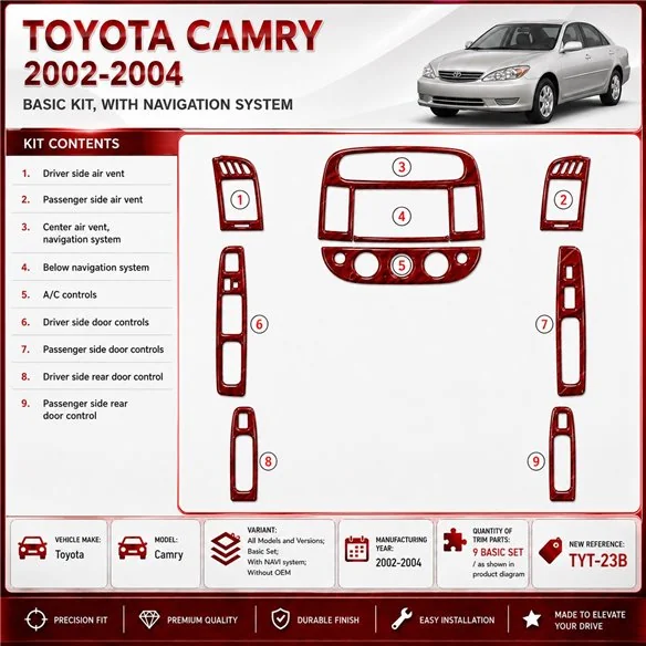 Toyota Camry 2002-2004 3D Cockpit Dekor Interieurleisten Set Basic Set / as shown in product diagram-teilig