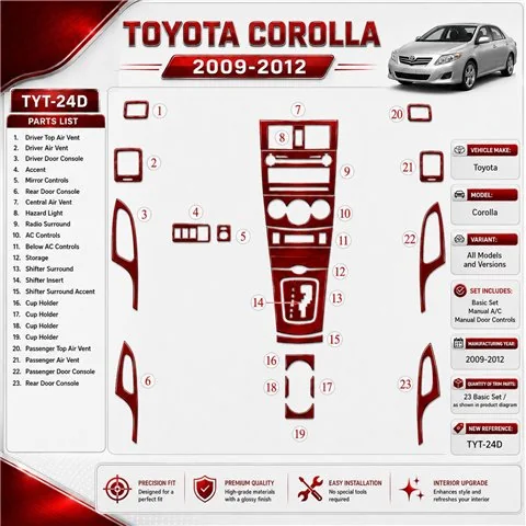 Toyota Corolla 2009-heute 3D Cockpit Dekor Interieurleisten Set Basic Set / as shown in product diagram-teilig