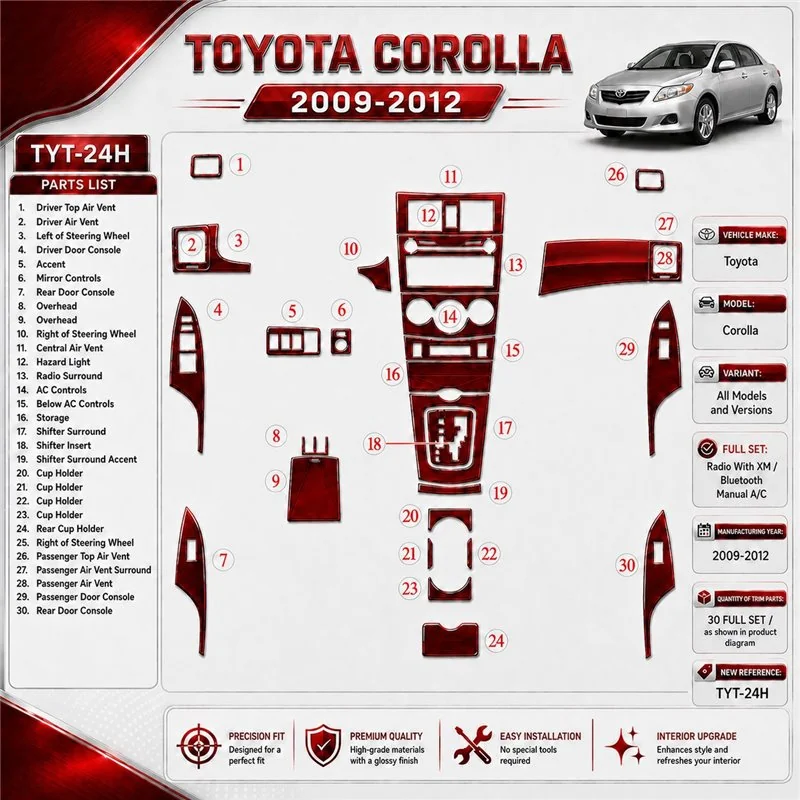 Toyota Corolla 2009-heute 3D Cockpit Dekor Interieurleisten Set Full Set / as shown in product diagram-teilig