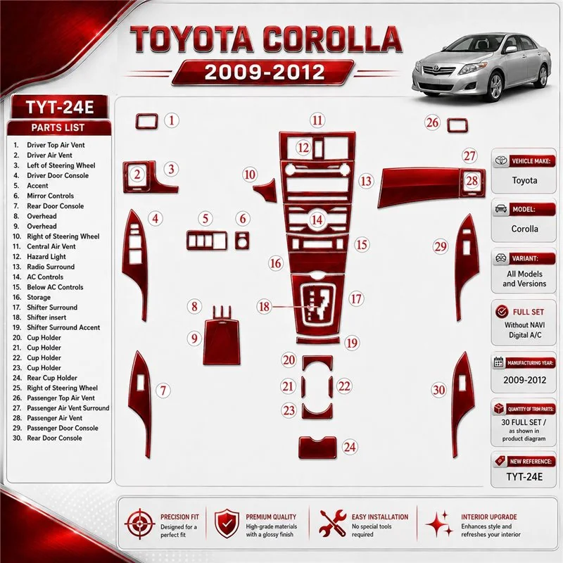 Toyota Corolla 2009-heute 3D Cockpit Dekor Interieurleisten Set Full Set / as shown in product diagram-teilig