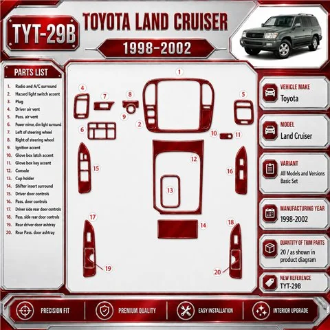 Toyota Land Cruiser 1998-2002 3D Cockpit Dekor Interieurleisten Set 20-teilig