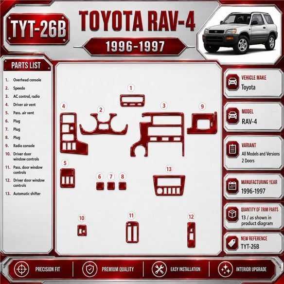Toyota RAV-4 1996-1997 3D Cockpit Dekor Interieurleisten Set 17-teilig