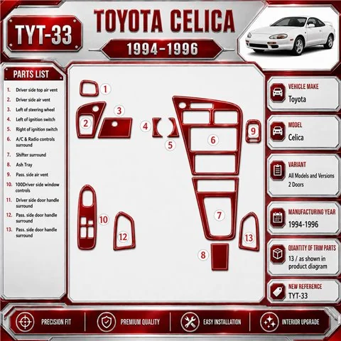 Toyota Celica 1994-1996 3D Cockpit Dekor Interieurleisten Set 13-teilig