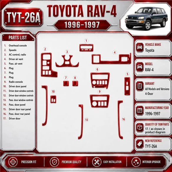 Toyota RAV-4 1996-1997 3D Cockpit Dekor Interieurleisten Set 17-teilig