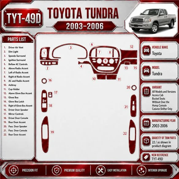 Toyota Tundra 2003-2006 3D Cockpit Dekor Interieurleisten Set As shown in product diagram-teilig