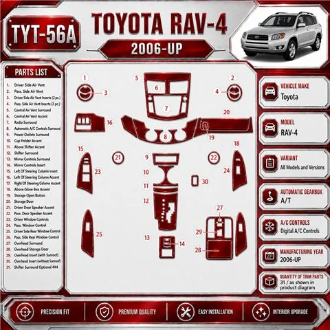 Toyota RAV-4 2006-heute 3D Cockpit Dekor Interieurleisten Set As shown in product diagram-teilig