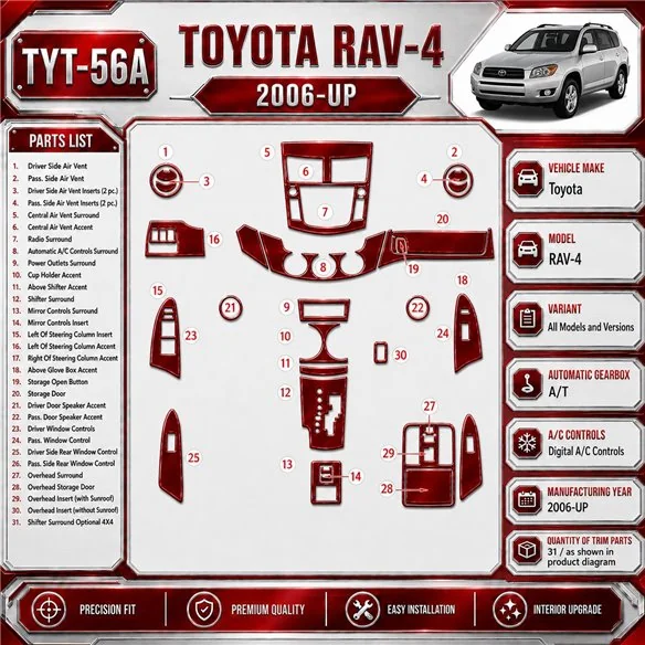 Toyota RAV-4 2006-heute 3D Cockpit Dekor Interieurleisten Set As shown in product diagram-teilig