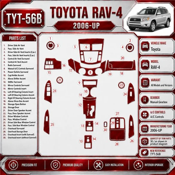 Toyota RAV-4 2006-heute 3D Cockpit Dekor Interieurleisten Set As shown in product diagram-teilig