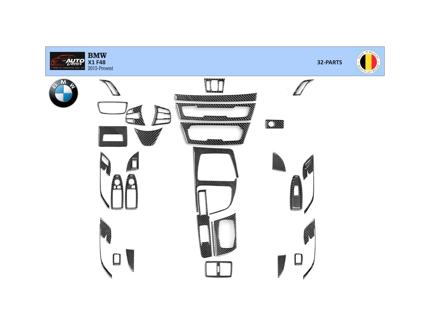 BMW X1 F48 ab 2015 3D Mittelkonsole Armaturendekor Cockpit Dekor 32-Teilige - 1- Cockpit Dekor Innenraum