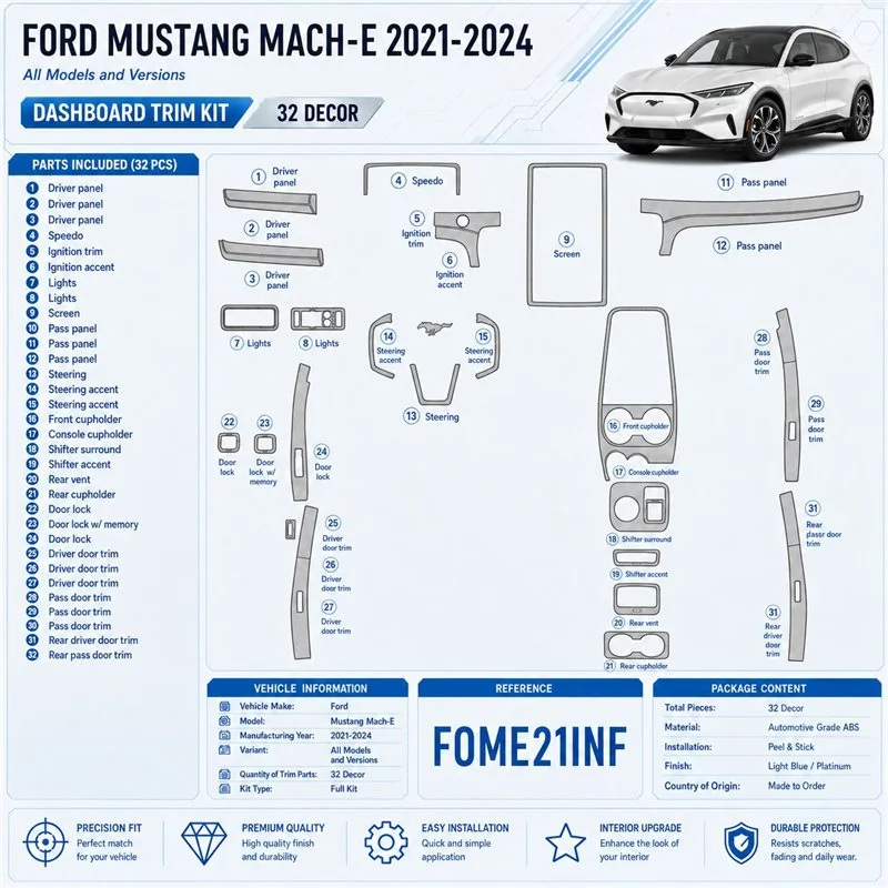 Ford Mustang Mach-E 2021-2024 3D Cockpit Dekor Interieurleisten Set 32-teilig