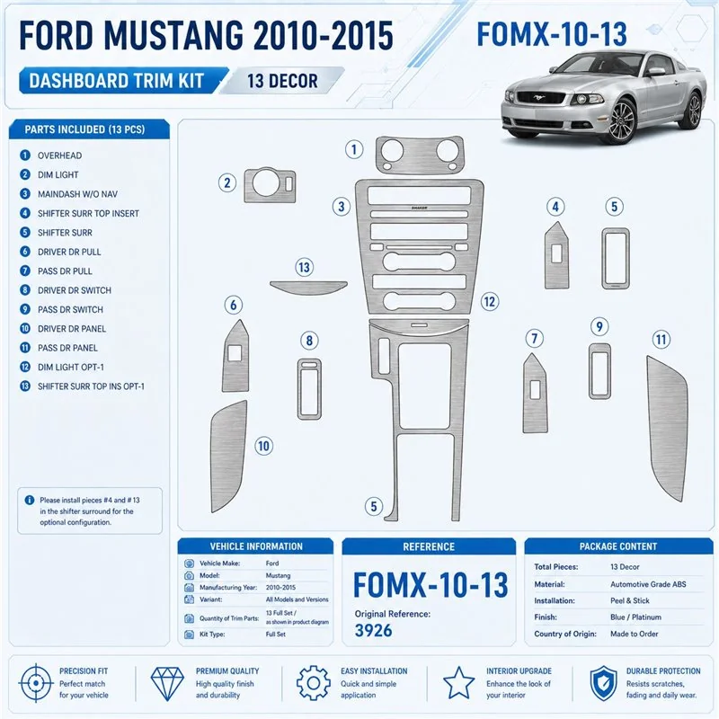 Ford Mustang 2010-2015 3D Cockpit Dekor Interieurleisten Set 13-teilig