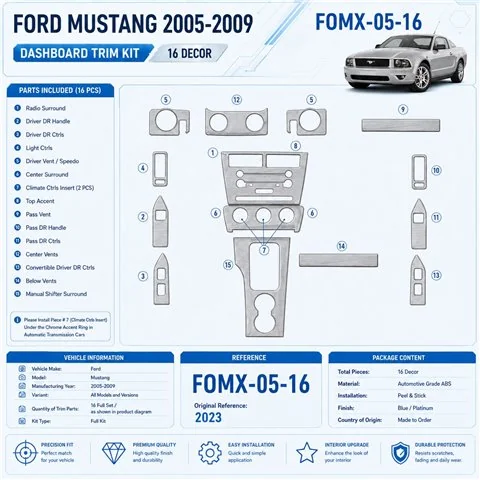 Ford Mustang 2005-2009 3D Cockpit Dekor Interieurleisten Set 16-teilig