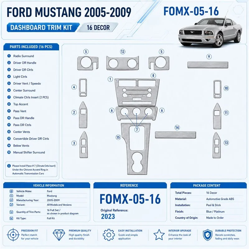 Ford Mustang 2005-2009 3D Cockpit Dekor Interieurleisten Set 16-teilig