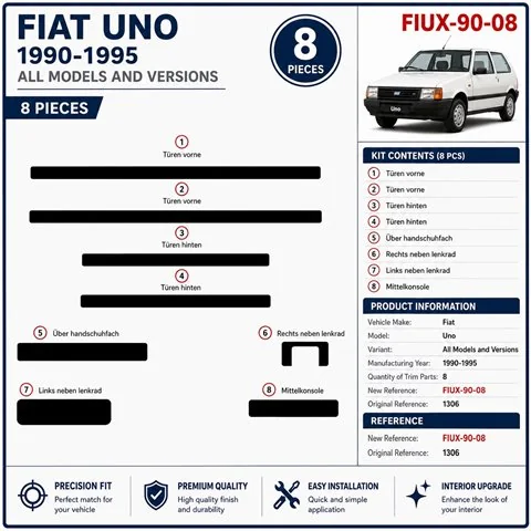 Fiat Uno 1990-1995 3D Armaturenbrett-Dekor-Set, 8 Teile 2