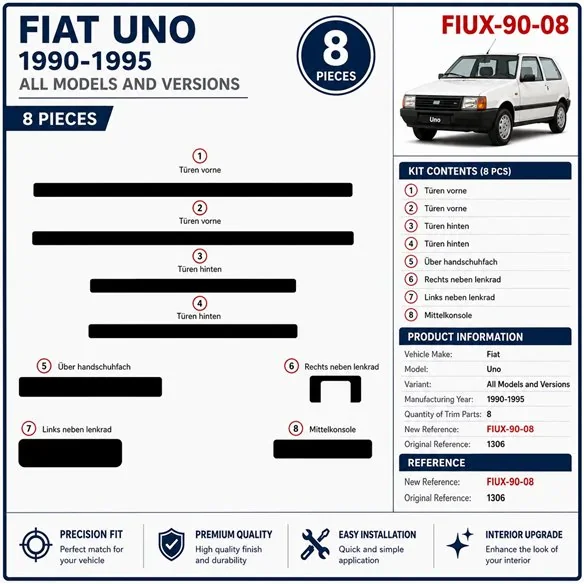 Fiat Uno 1990-1995 3D Armaturenbrett-Dekor-Set, 8 Teile