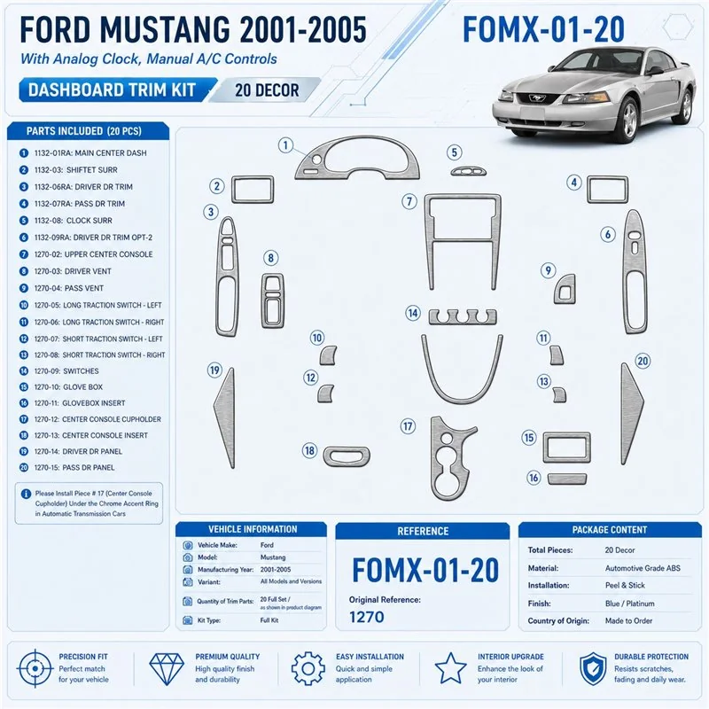 Ford Mustang 2001-2005 3D Cockpit Dekor Interieurleisten Set 20-teilig