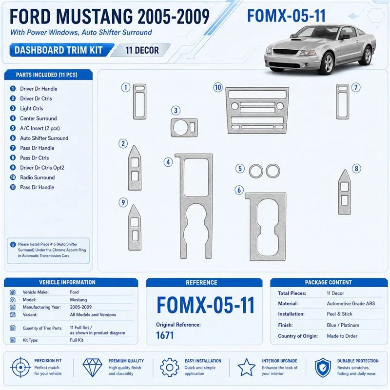 Ford Mustang 2005-2009 3D Cockpit Dekor Interieurleisten Set 11-teilig