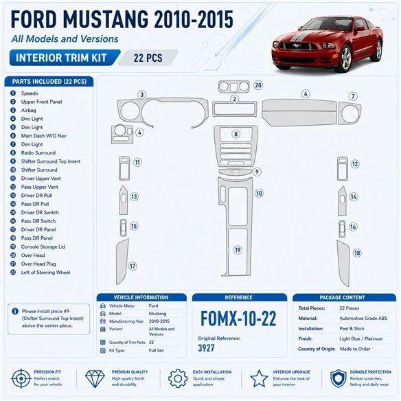 Ford Mustang 2010-2015 3D Cockpit Dekor Interieurleisten Set 22-teilig