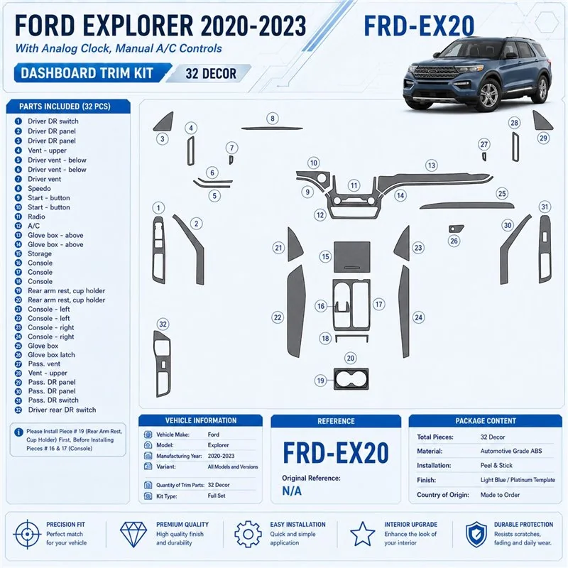 Ford Explorer 2020-2023 3D Cockpit Dekor Interieurleisten Set 32-teilig