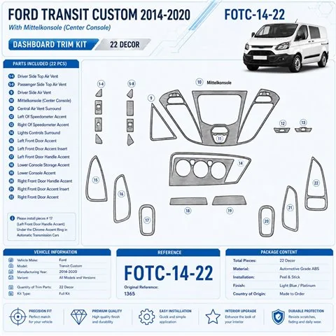 Ford Transit Custom 2014-heute 3D Cockpit Dekor Interieurleisten Set 22-teilig