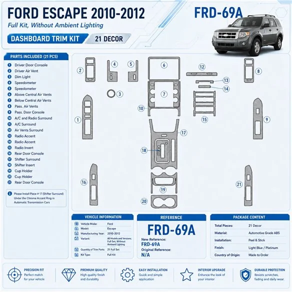 Ford Escape 2010-2012 3D Cockpit Dekor Interieurleisten Set Full Set / as shown in product diagram-teilig
