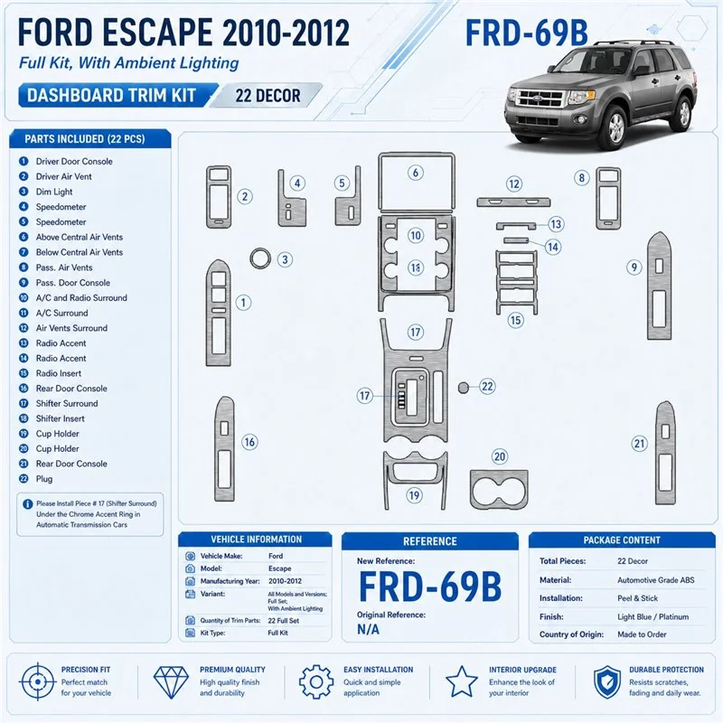 Ford Escape 2010-2012 3D Cockpit Dekor Interieurleisten Set Full Set / as shown in product diagram-teilig