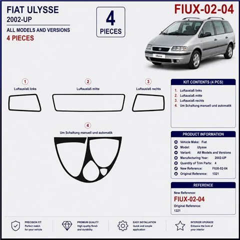 Fiat Ulysse 2002+ 3D Armaturenbrett-Dekor-Set, 4 Teile 2