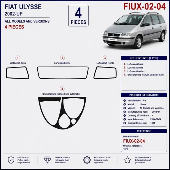 Fiat Ulysse 2002+ 3D Armaturenbrett-Dekor-Set, 4 Teile