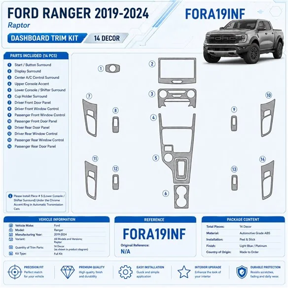 Ford Ranger 2019-2024 3D Cockpit Dekor Interieurleisten Set 14-teilig