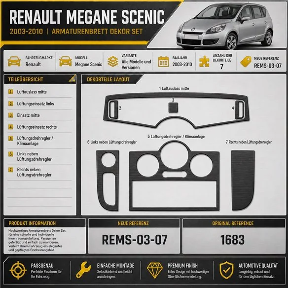 Renault Megane Scenic 2003-2010 3D Cockpit Dekor Interieurleisten Set 7-teilig