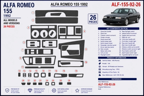 Alfa Romeo 155 1992 3D Armaturenbrett-Dekor-Set, 26 Teile 2
