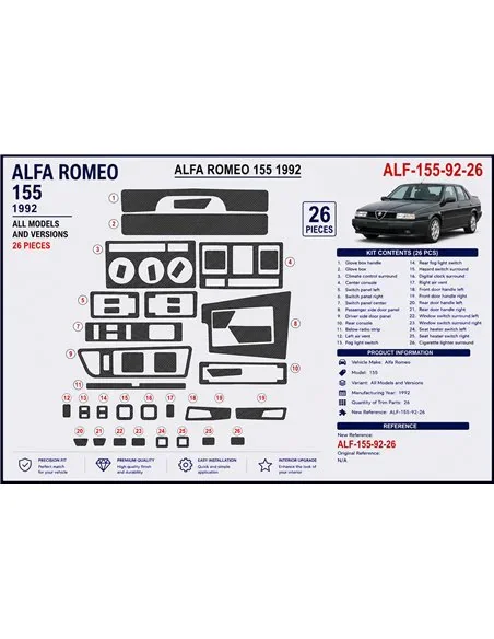 Alfa Romeo 155 1992 3D Armaturenbrett-Dekor-Set, 26 Teile