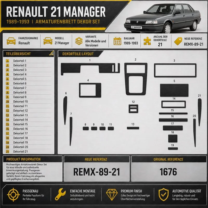 Renault 21 Manager 1989-1993 3D Cockpit Dekor Interieurleisten Set 21-teilig