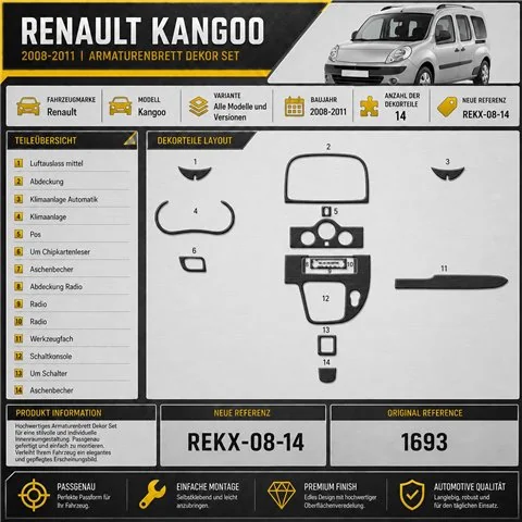 Renault Kangoo 2008-2011 3D Armaturenbrett-Dekor-Set, 14 Teile 2